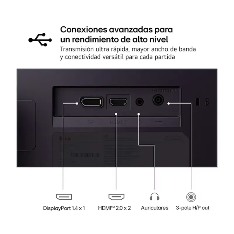 Monitor LG UltraGear G4 27G414B, 27”, FHD, IPS, 144Hz, HDMI, DP, Salida para auriculares