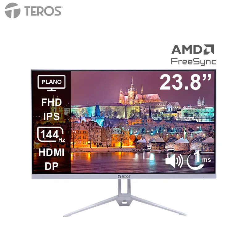 Monitor plano TEROS TE-2423S, 23.8" FHD IPS, 144Hz, 1ms, HDMI, DP, Audio out, Parlantes