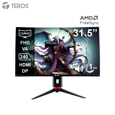 Monitor curvo gaming TEROS TE-3219G, 31.5" FHD VA, 240Hz, 1ms, HDMI, DP, Audio out