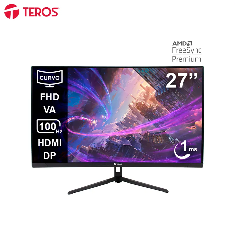 Monitor curvo TEROS TE-2732S 27" FHD VA 100Hz 1ms HDMI DP negro