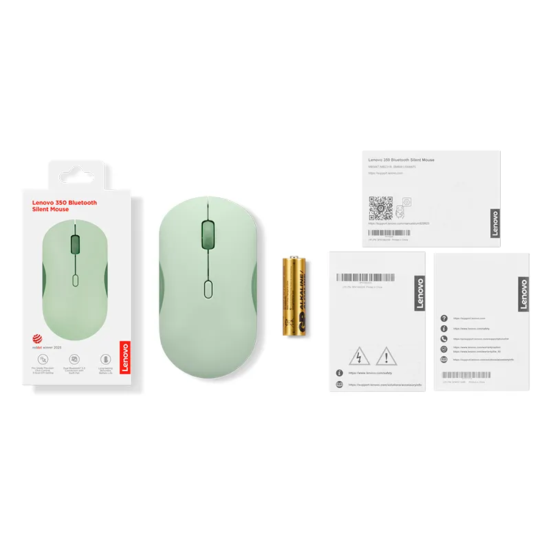 Mouse Lenovo 350 silencioso, Interfaz Bluetooth, Color Verde Musgo, sin batería