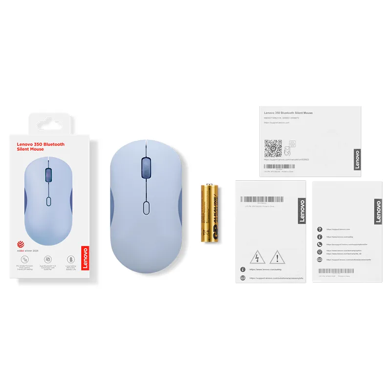 Mouse Lenovo 350 silencioso, Interfaz Bluetooth, Color Uva Meta, sin batería