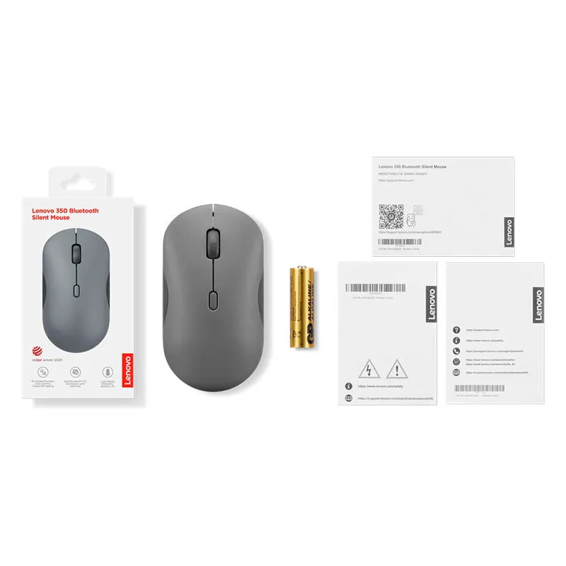 Mouse Lenovo 350 silencioso, Interfaz Bluetooth, Color Luna Gris, sin batería